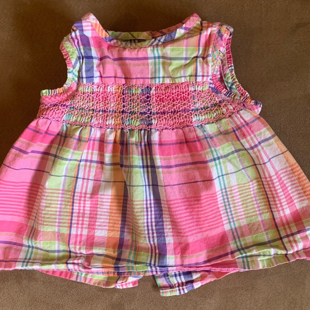 Ralph Lauren Toddler Girl Pink & Green Plaid Blouse Smocked Bodice Sz 24 Months